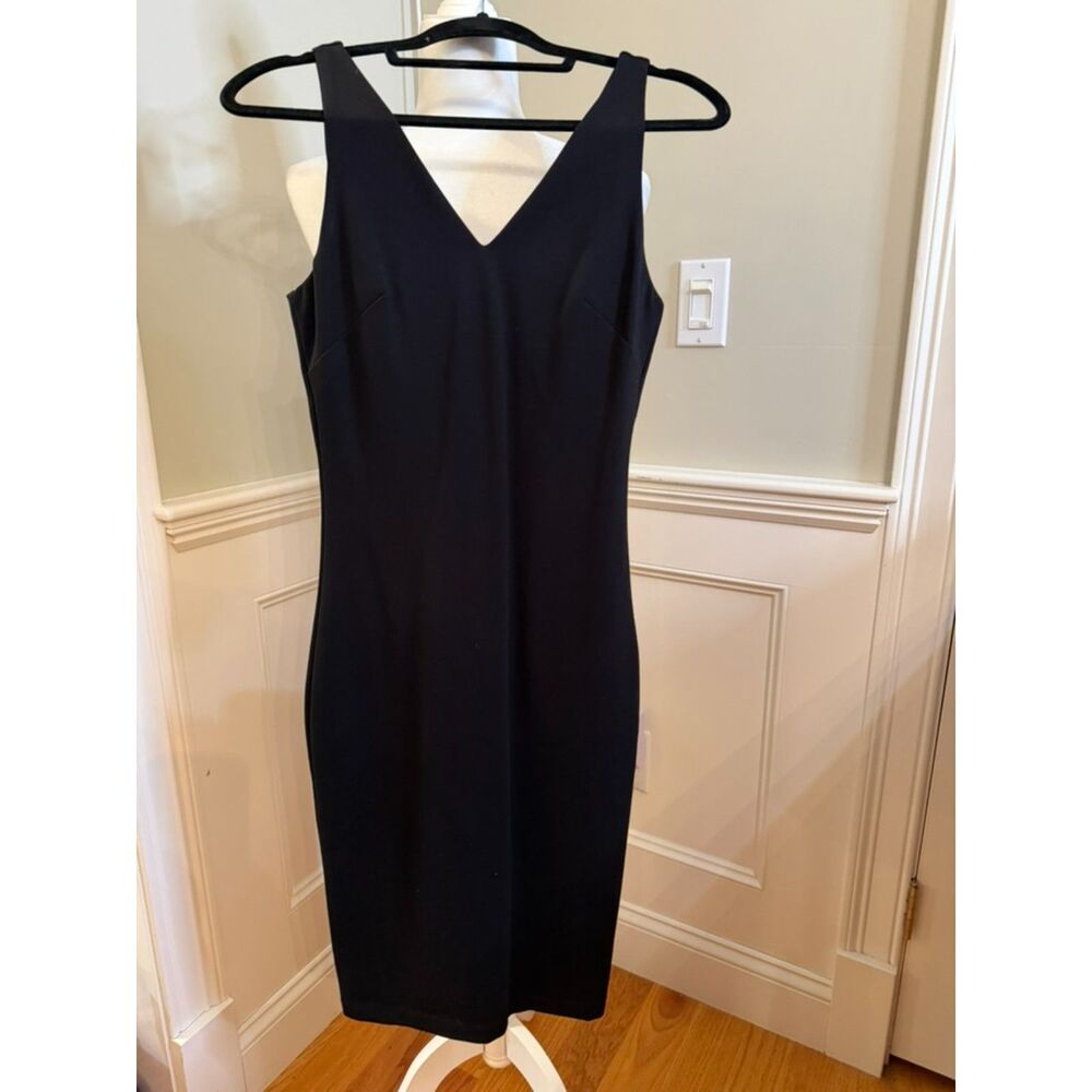 WHBM Aura Collection Black Sculpting Sheath Dress V-Neck Size 0 Career Midi
